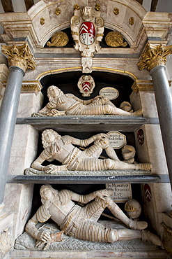 Fettiplace tombs 1613 in the chancel of St Mary's Church in Swinbrook - top Sir Edmund Fettiplace mid John baronet base John Esquire