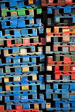 Fishermen's pallets at San Vicente de la Barquera, maritime town in Cantabria, Northern Spain