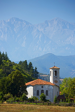 Valley church at Cabezon de Liebana in shelter of the Picos de Europa mountains in Cantabria, Northern Spain