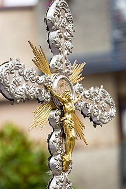 Crucifix of Jesus Christ at traditional religious fiesta at Villaviciosa in Asturias, Northern Spain