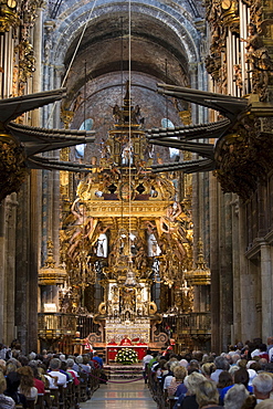 Mass being celebrated by priest in Roman Catholic cathedral, Catedral de Santiago de Compostela, Galicia, Spain