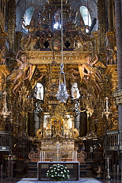 High altar, botafumeiro and crypt  in the Roman Catholic cathedral, Catedral de Santiago de Compostela, Galicia, Spain