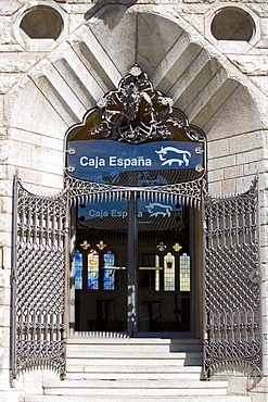 Caja Espana Bank of Spain savings bank in Casa Botines designed by architect Antoni Gaud in Leon, Castilla y Leon, Spain