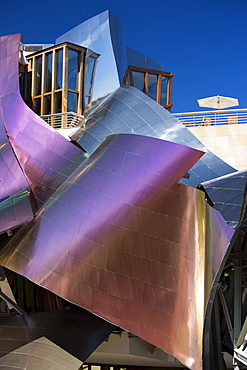 Hotel Marques de Riscal Bodega, futuristic design by architect Frank O Gehry, at Elciego in Rioja-Alavesa area of Spain