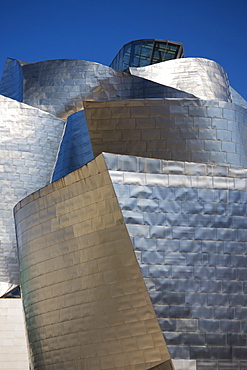 Architect Frank Gehry's Guggenheim Museum futuristic architectural design in titanium and glass at Bilbao, Basque country, Spain