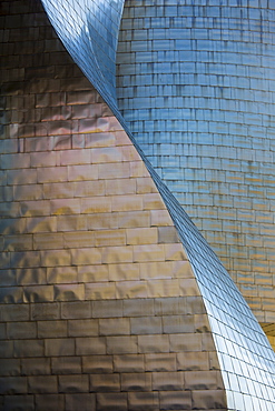 Architect Frank Gehry's Guggenheim Museum futuristic architectural design in titanium and glass at Bilbao, Basque country, Spain