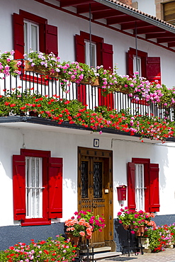 Typical Basque townhouse in town of Oroz Betelu in Navarre, Northern Spain