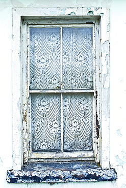 Lace curtains in typical window in Ennistymon ( Ennistimon), County Clare, West of Ireland