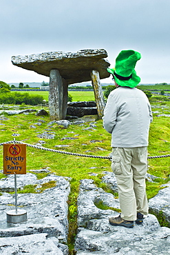 Poulnabrone Dolmen megalythic burial tomb in The Burren glaciated karst landscape pavement, County Clare, Ireland