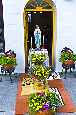 Shrine to the Blessed Virgin Mary for Catholic parade in Clifden, County Galway, Ireland