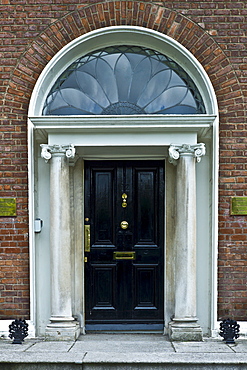 Traditional doorway with fanlight windows in Merrion Square famous for its Georgian architecture, Dublin, Ireland