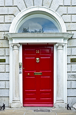 Traditional doorway with fanlight windows in Merrion Square famous for its Georgian architecture, Dublin, Ireland