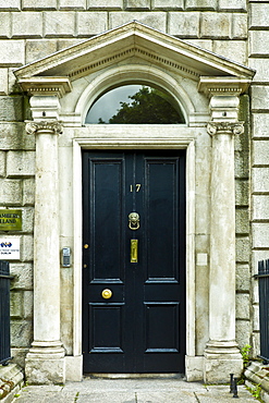 Traditional doorway with fanlight windows in Merrion Square famous for its Georgian architecture, Dublin, Ireland