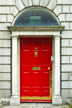 Traditional doorway with fanlight windows in Merrion Square famous for its Georgian architecture, Dublin, Ireland