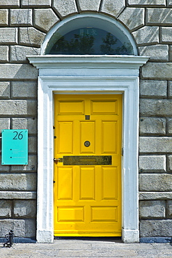 Traditional doorway with fanlight windows in Merrion Square famous for its Georgian architecture, Dublin, Ireland