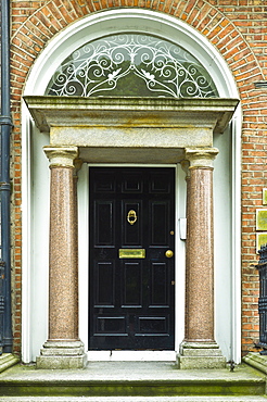 Traditional doorway with fanlight windows in Merrion Square famous for its Georgian architecture, Dublin, Ireland