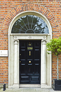 Traditional doorway with fanlight windows in Merrion Square famous for its Georgian architecture, Dublin, Ireland