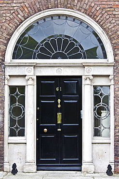 Traditional doorway with fanlight windows in Merrion Square famous for its Georgian architecture, Dublin, Ireland