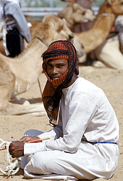 Camel herder, Bedouin, at Al Ain in Abu Dhabi, United Arab Emirates