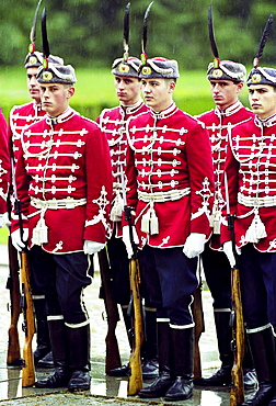 Soldiers in ceremonial uniform take part in military parade in Sofia, Bulgaria, Eastern Europe