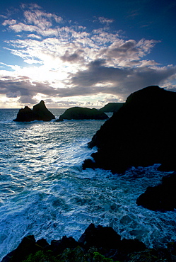 Kynance Cove at sunset, Cornwall, England