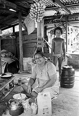 Homelife for a family in a simple shack in Tuvalu, South Pacific