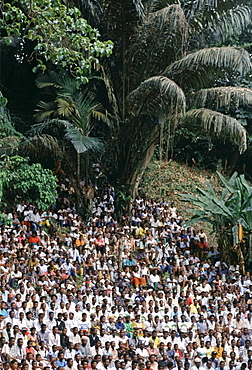 Crowd of people gather for festival in Cameroon, Africa