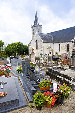 Church and graveyard in Liesville-sur-Douve in Normandy, France