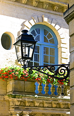 Traditional window in Rue Fenelon in popular picturesque Sarlat in the Dordogne, France