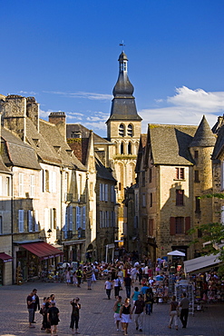 Centre Ville, tourists in the popular picturesque tourist destination of Sarlat in the Dordogne, France