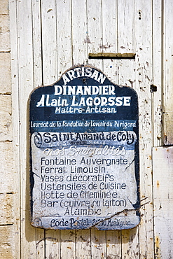 Premises of artisan Dinandier blacksmith Alain LaGorsse at St Amand de Coly, Dordogne, France