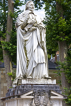 Stone statue monument of Cardinal Richelieu, former Prime Minister, in the town of Richelieu, France