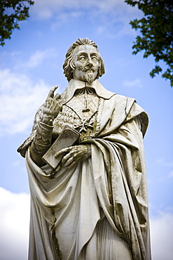 Stone statue monument of Cardinal Richelieu, former Prime Minister, in the town of Richelieu, France