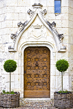 Ornate doorway at Renaissance 15th Century Chateau du Rivau, Chateaux of the Loire, Loire Valley, France