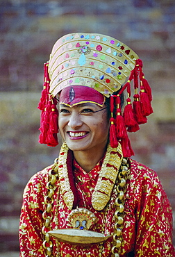 Female dancer at cultural event in Bhaktapur, Nepal