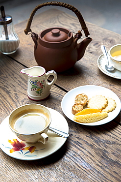 Coffee and biscuits at cafe La Rose de Vergy in Rue de la Chouette in Dijon in the Burgundy regio, France, Europe