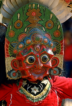 Woman dancer in painted mask,Bhaktapur, Nepal