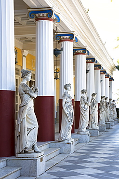 Stone statues at Achilleion Palace, Museo Achilleio, in Corfu, Greek Islands, Greece, Europe