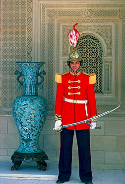 Presidential palace guard holding a ceremonial sword, Tunis, Tunisia