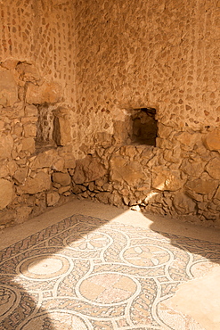 Mosaic floor, Byzantine Church, hill top palace complex, Masada fortress, UNESCO World Heritage Site, Israel, Middle East