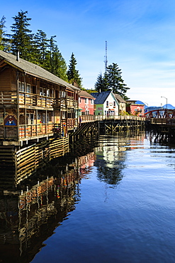 Creek Street, Ketchikan Creek boardwalk, historic red-light district, beautiful sunny summer afternoon, Ketchikan, Alaska, United States of America, North America