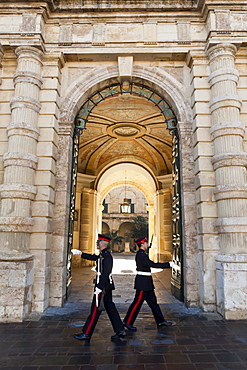 Soldiers marching, Grand Master's Palace (President's Palace), Valletta, Malta, Europe