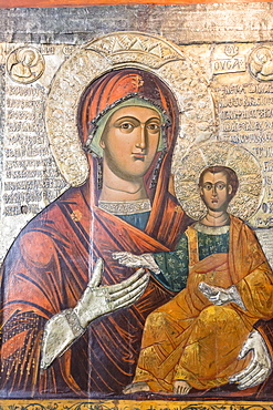 Icon of the Holy Virgin Eleusa dated 1342, Archaeological Museum, Nesebar (Nessebar), UNESCO World Heritage Site, Bulgaria, Europe