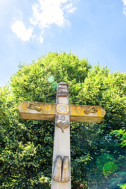 Christian cross with heart, hands and feet only, Baden-Wurttemberg, Germany, Europe