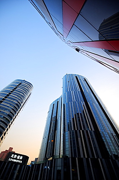 Architecture at dusk at Sanlitun SOHO, Beijing, China, Asia