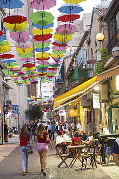 Umbrellas hanging in the Russian quarter, Jerusalem, Israel