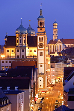 View of Perlachturm Hall and St. Ulrich's and St. Afra's Abbey in Augsburg, Germany