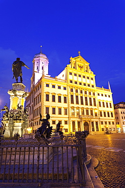 View of Augustus fountain and city hall in Augsburg, Bavaria, Germany