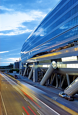 View of Squaire and road at dusk in Frankfurt, Germany