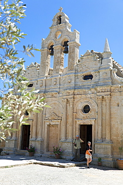 Tourists at Arkadi Monastery in Crete, Greek